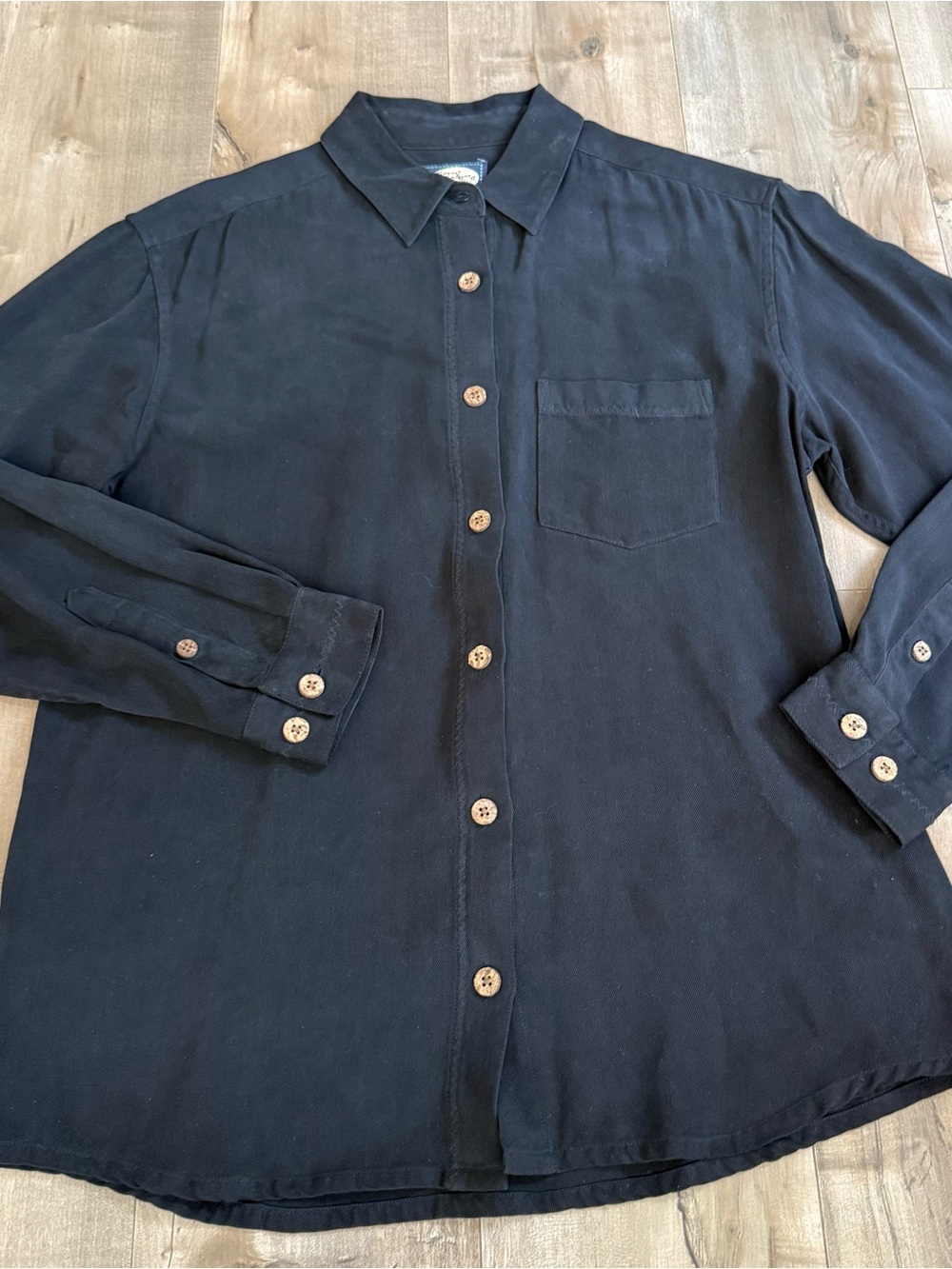 Tommy Bahama Silk Long Sleeve Shirt Button Up Women Small Collar‎ Shirt Black
